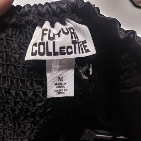 Future Collective Holiday Sweetheart Bubble Satin Midi Dress Black Classic Sz S - Picture 11 of 11